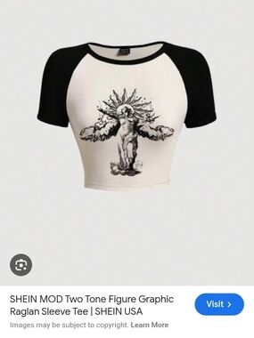 Two-Tone Cream and Black Graphic Raglan Crop Top Shein